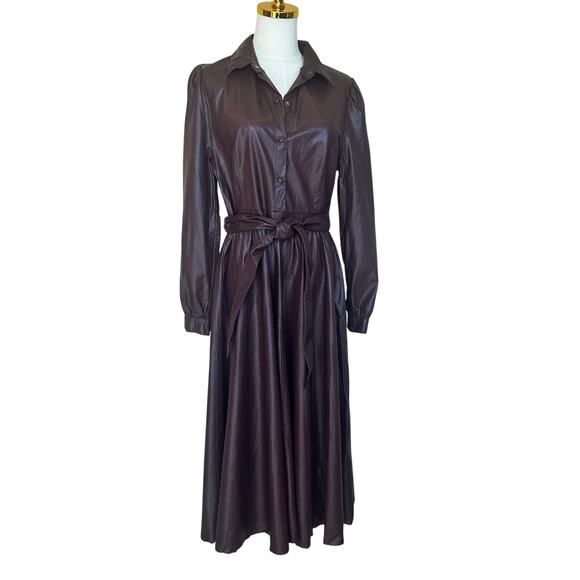 Peter Som Brown Faux Leather Midi Dress Size 10 Fit n Flare Career Designer $430 - Picture 7 of 11